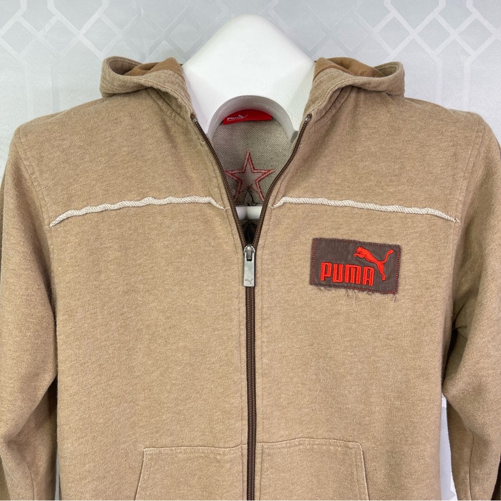 Puma Kids' Brown Full-Zip Hoodie Orange Back Graphic Boys Medium